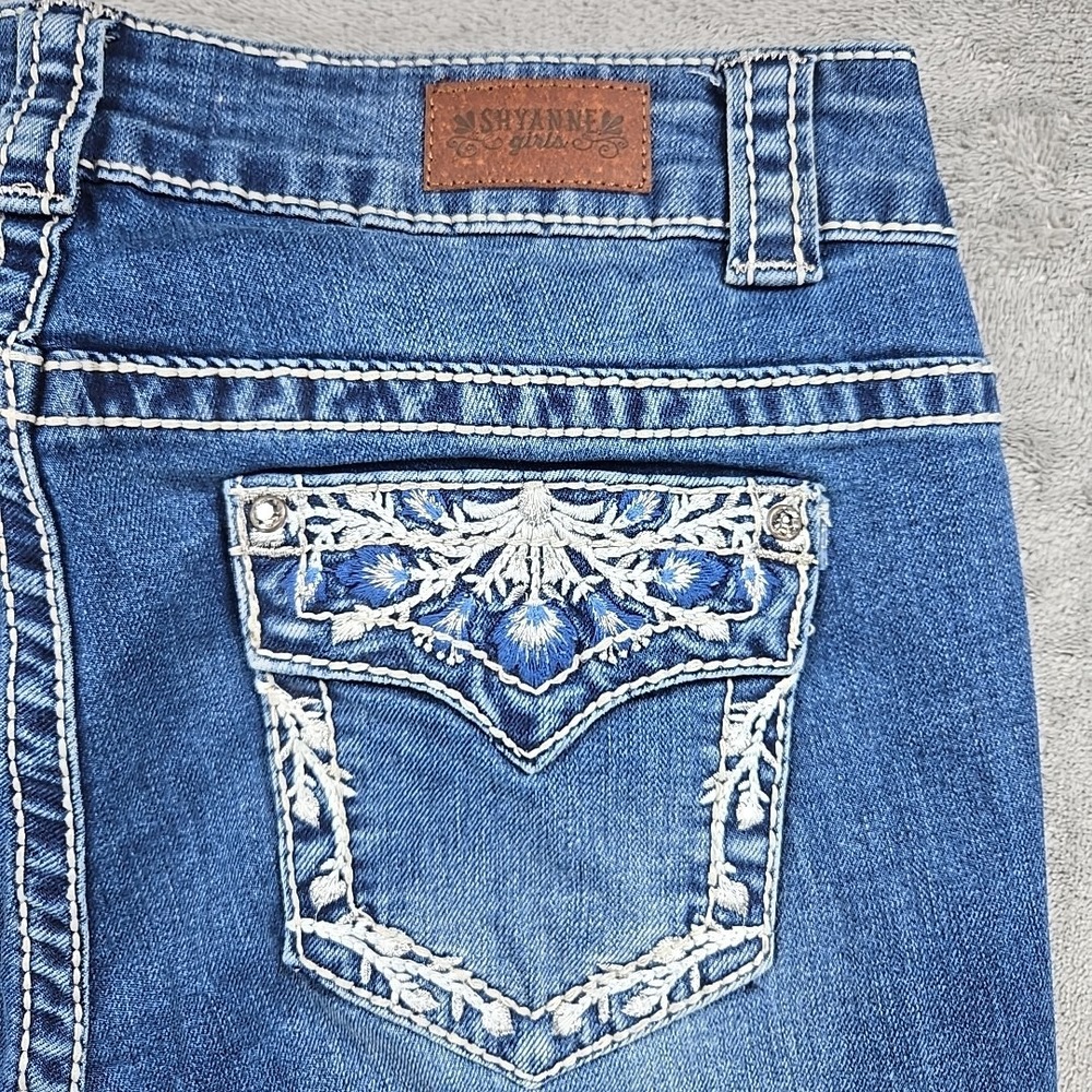 Shyanne Girls Blue Denim Thick Stitch Boot Jean Embroidered Sz 14 (Actual 28x27) - Picture 9 of 9